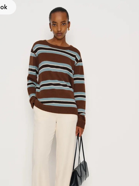 Reformation Sweaters - Reformation Cashmere Boyfriend Sweater- Chocolate Cake Multi Stripe